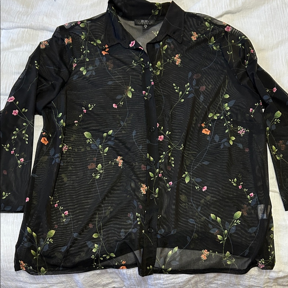 Floral Black Sheer Button Up Shirt